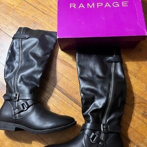 Rampage Black Leather Knee-High Boots Size 9.5 Like New